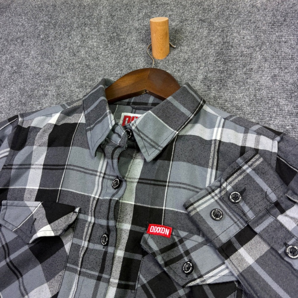 Dixxon Flannel Shmael Women M Grey Black Plaid D-Tech Button Down Shirt 0443